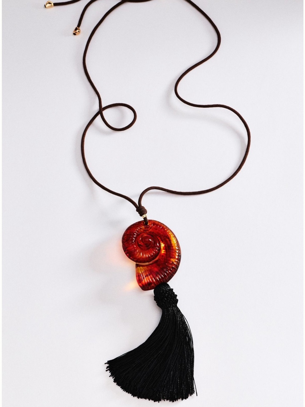 New! Anthropologie Resin Shell Black Cord Tassel Necklace